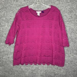 Catherines Women’s Top Blouse 0X WP 14/16 WP Petite Shirt Short Sleeve Purple